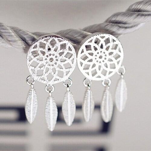 Retro Jewerly Fashion Vintage 925 Sterling Silver Stud Earrings Round Leaf Design Earring For Woman Wholesale