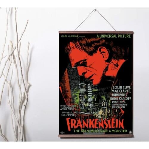 Frankenstein Universal Monsters Horror MOVIE Art Canvas poster decoration painting with solid wood hanging scroll
