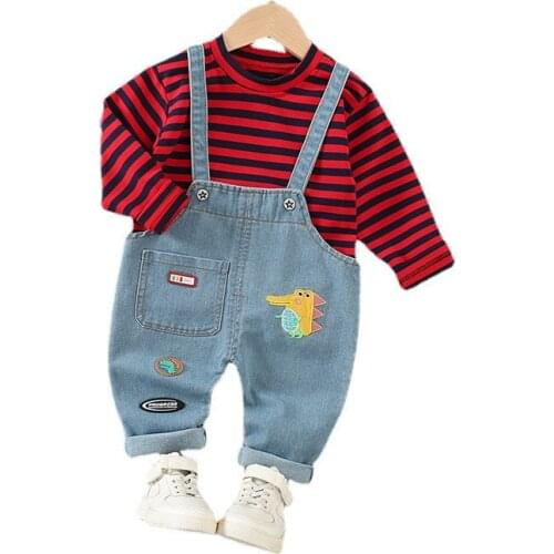 Spring Autumn Kids Fashion Sportswear Children Girl Striped T Shirt Overalls 2pcs/sets Toddler Casual Tracksuit Baby Boy Costume