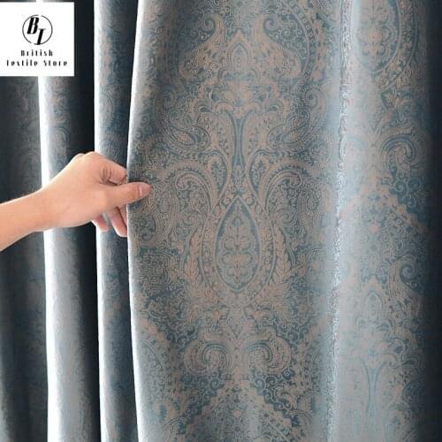 Upscale Atmosphere Deluxe Continental Shielding Simple European Style Light Luxury Blue-Gray Curtains for Living Room Bedroom