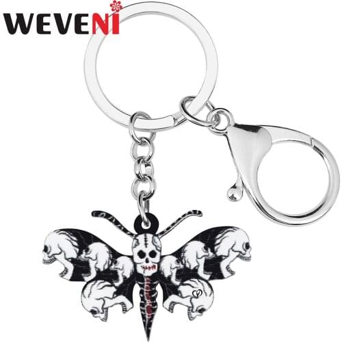 WEVENI Halloween Acrylic Horror Skull Skeleton Butterfly Keychains Fashion Key Ring Charm Gifts Jewelry For Women Girls Teens