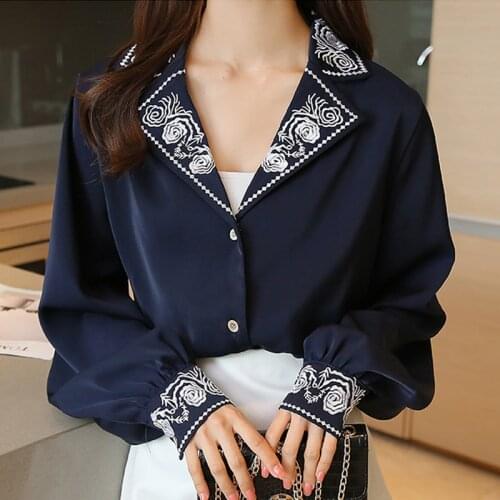 Elegant Blouse Women Embroidery Floral Long Sleeve Shirt 2021 Spring Female Office Lady Casual Korean Women Tops Fashion 12479