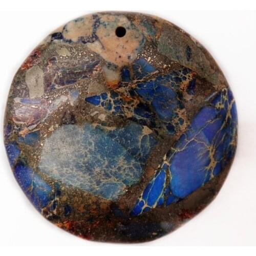 1Pcs 40x7mm Wholesale Sapphire Sea Sediment Jasper & Pyrite Round Pendant Bead DIY Jewelry Accessories S985