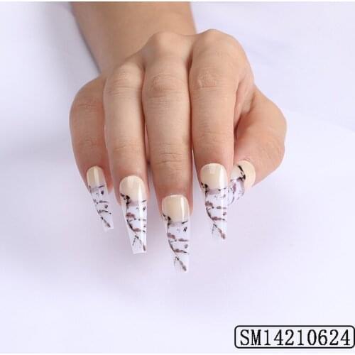 24pcs Fake Nail Patch Glue Type Removable Small Fresh Long Paragraph Fashion Manicure Save Time False Nail Patch Nail Art