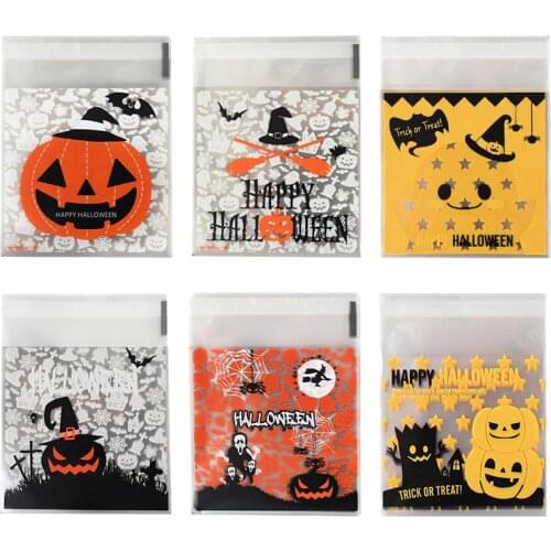50/100pcs Happy Halloween Candy Bag Gift Cookie Bags Biscuits Snack Plastic Packaging Bags Halloween Party Decoration Supplies