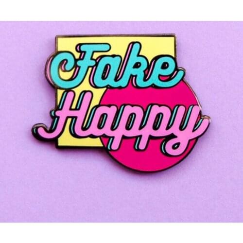 Fake Happy Pastel Brooch Pins Enamel Metal Badges Lapel Pin Brooches Jackets Jeans Fashion Jewelry Accessories