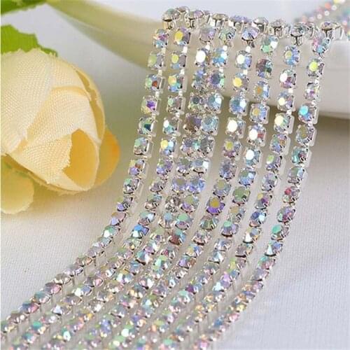 Hot Sale 1M Sewing Crystal Rhinestone Chain Silver Base Claw Gule on Rhinestone Trim DIY Beauty Accessories