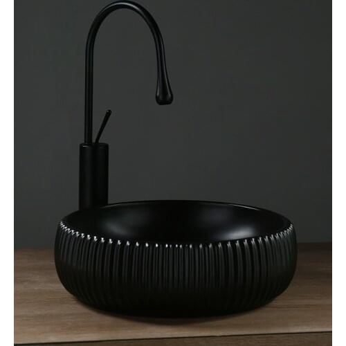 Nordic Above Counter Basin Black and White Basin Round Washbasin Ceramic Household Bathroom Sinks Shampoo Sinks