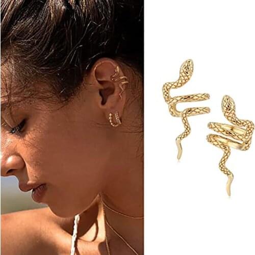 Fashion Gold Color Ear Cuff Earrings for Women Snake Earcuff Clip on Earring No Pierced Jewelry Punk Wedding Party Jewelry