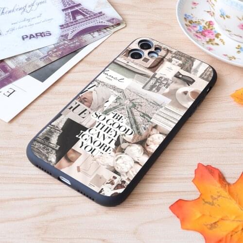 For iPhone Parisian Mornings Vogue Collage Print Soft Matt Apple iPhone Case
