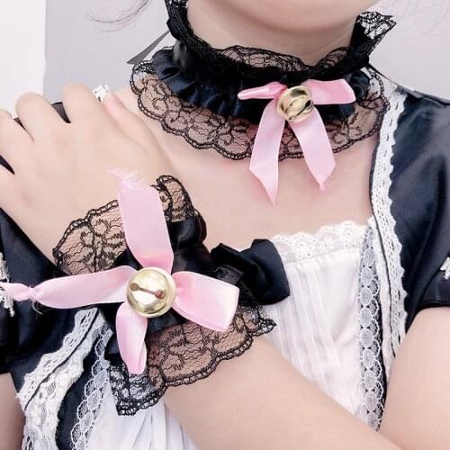 3pcs/set Cute Lace Lolita Accessories Lolita Ribbon Chain Bell Set Sex Accessories Maid Cat Anime Lolita Cosplay Accessories