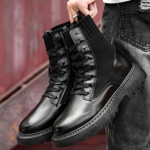 2020 New Fashion Men Casual Shoes Sock Dress Ankle Boots Autumn Winter Snow Warm British Military Tooling Boots High Quality