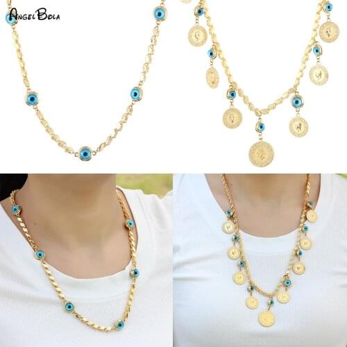 Turkey Evil Eye Necklace Middle Eastern Muslim Islamic Women Wedding Luxury Gold Necklace Charm Jewelry Gifts Never Fading