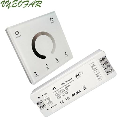 Led Strip Dimmer 220V High Voltage Wall Mount Touch Panel 2.4G Wireless 4 Zone Single Color String Dim T11 V1 Receiver