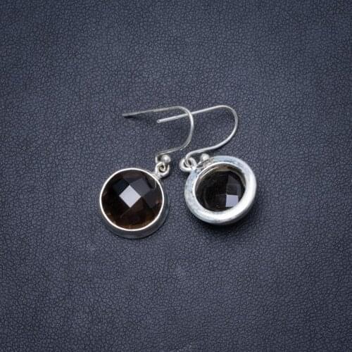 Natural Smoky Quartz Handmade Unique 925 Sterling Silver Earrings 1" Y1630