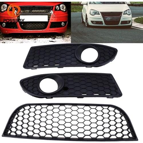 POSSBAY 3 Pcs Auto Replacement Car Front Bumper Lower Cover for VW Polo MK4 9N3 2005-2009 Facelift Fog Light Covers Vent Grille