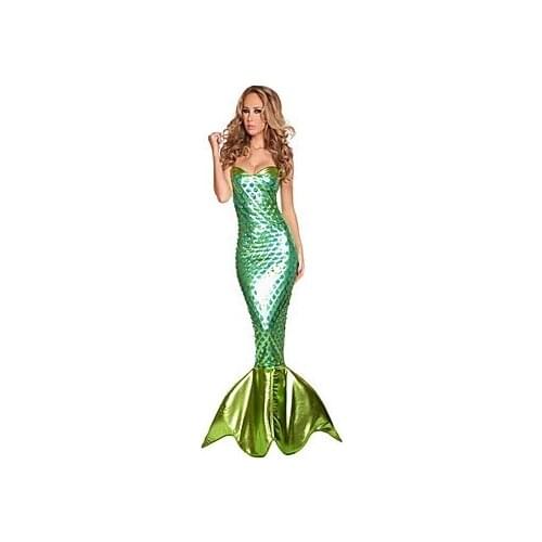 Green Dark Vintage Mermaid Tail Cosplay Costume Onesie For Party, Festival and Halloween
