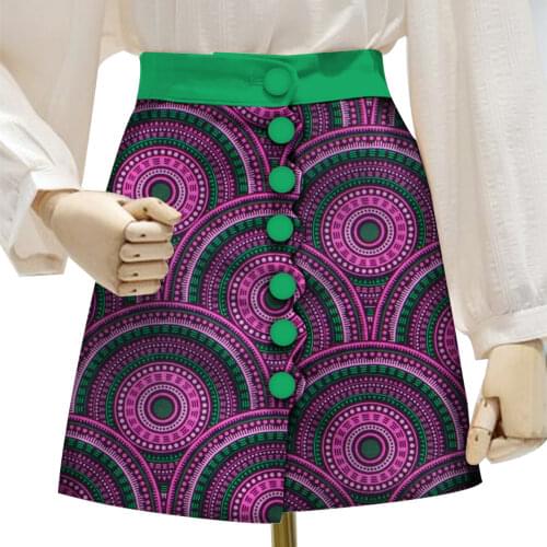 Fashion 100% Cotton Button Print A-line Skirt African Patchwork Skirts for Women Dashiki Plus Size African Design Clothing WY318
