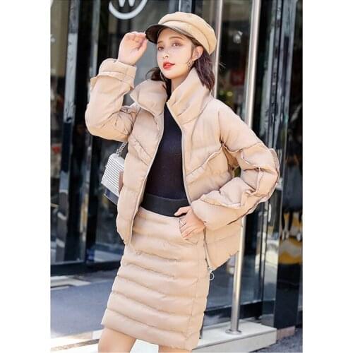 2019 winter new womens two-piece autumn and winter fashion solid color cotton cotton skirt fashion suit A328