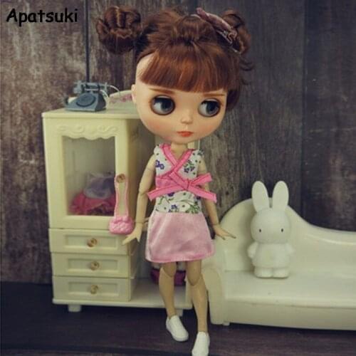 1SET Fashion Doll Clothes For Blythe Doll Outfits Floral Pink Bowknot Dress For Blyth Doll 1/6 Doll Accessories Kids Toys