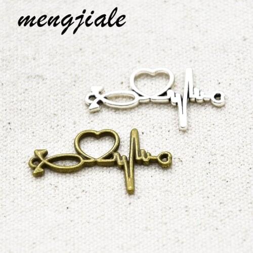 10pcs Wholesale Metal Alloy Heartbeat Connector Charms Electrocardiogram Pendants For Jewelry Making DIY Supplies