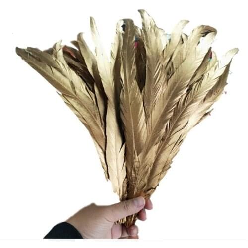 100pcs/lot Gold Chicken Tail Feathers 14-16 Inches / 35-40cm DIY Cock Feathers For Crafts Wedding Jewelry Decoration Plumes
