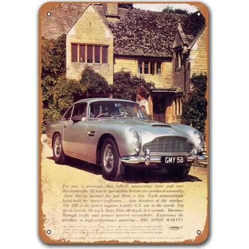 1963 Aston Martin DB5 Old Car Tin Sign, Sisoso Vintage Metal Plaques Poster Garage Bar Retro Wall Decor 8x12 inch