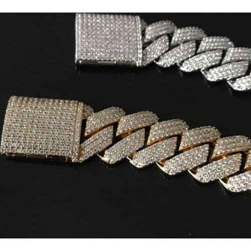 3 rows cz stones prong cuban link bracelet
