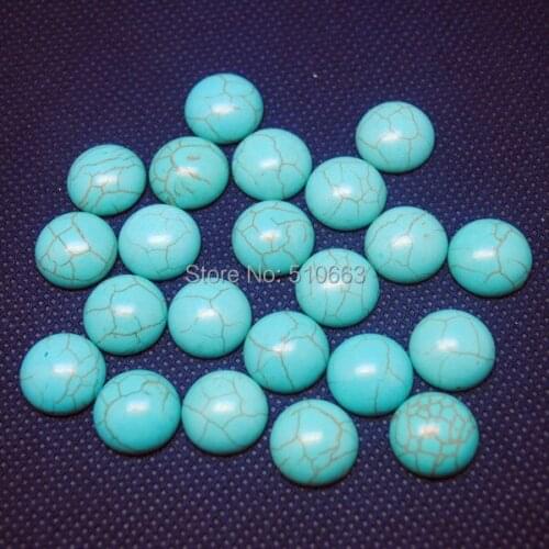 50 Pieces/Lot Blue Turquoisee Cabochon Turquoisee Stone Beads Accessories For Earring or Pendant Adhesive Surface Size 14mm