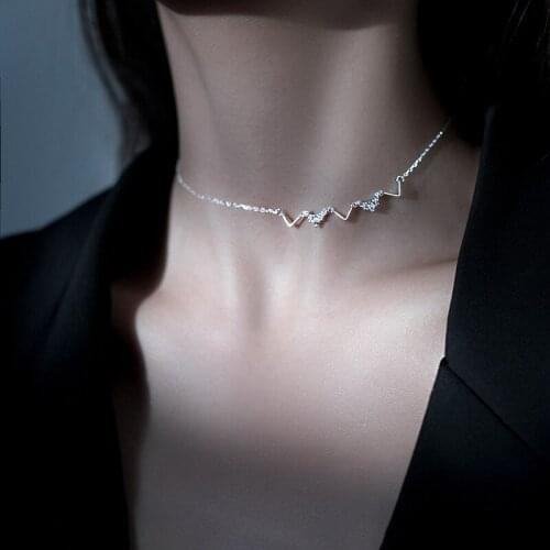 925 Sterling Silver Link Chain Crystal Geometric NecklaceFor Women Elegant Bride Jewelry dz064