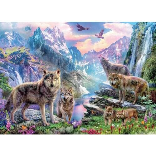Jmine Div 5D Wolf Mountain Waterfall Full Diamond Painting cross stitch kits art High Quality Animal 3D paint by diamonds