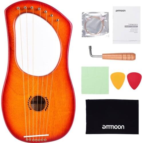 Ammoon 7-String Lyre Harp Ancient Style Lyres Okoume Wood String Instrument with Carry Bag String Set Tuning Wrench 2pcs Picks