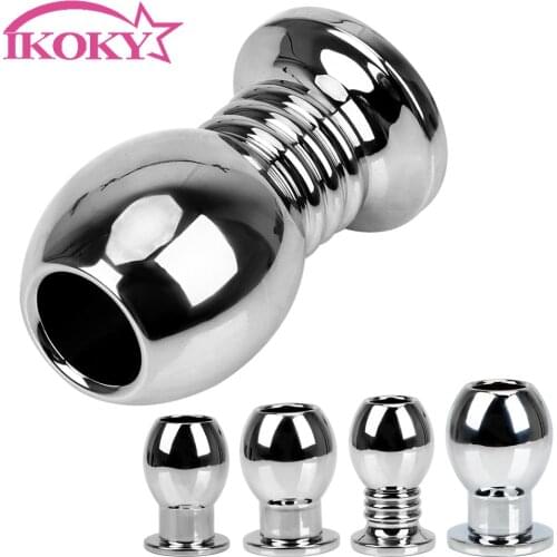 IKOKY Butt Plug Prostata Massager Peep Vaginal Metal Sex Toys For Woman Men Gay Douche Enema Hollow Anal Plug Anal Dilator