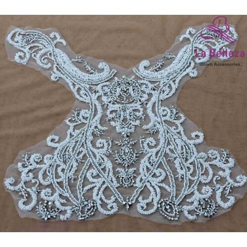White/silver large pattern with heavy beads applique patchcrystal Rhinestone patch wedding dress Accessories