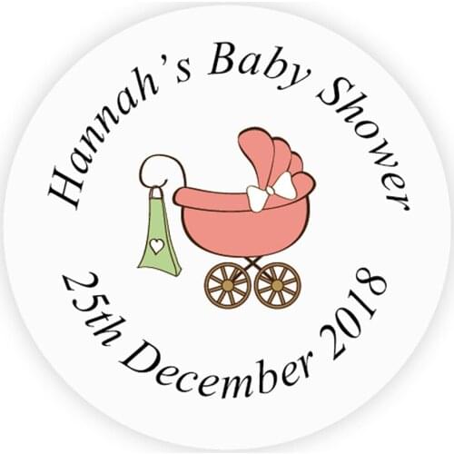 DouxArt 100 Pieces 4cm Personalized Baby Shower Stickers, Baby Carriage Labels, Communion Candy Gifts Package Seals P172