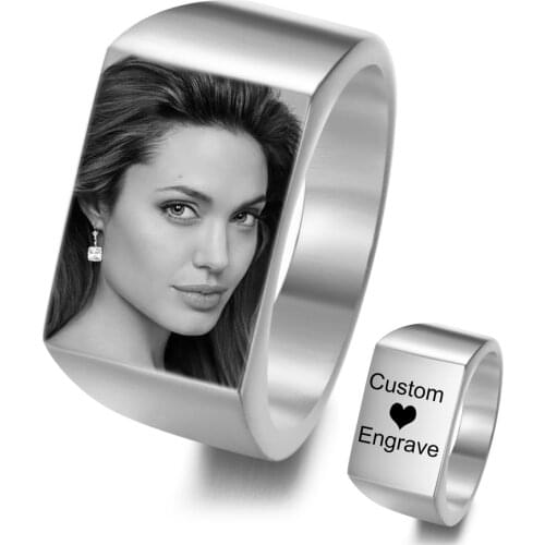 Customized Engrave Photo Letter Name Ring Gold Color Stainless Steel Polished Custom Logo Ring For Men Drop Shipping SL-028