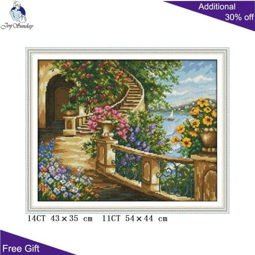 Joy Sunday Spring Balcony Home Decor FA023 14CT 11CT Counted and Stamped Spring Balcony Needlework Joy Sunday Cross Stitch Kits