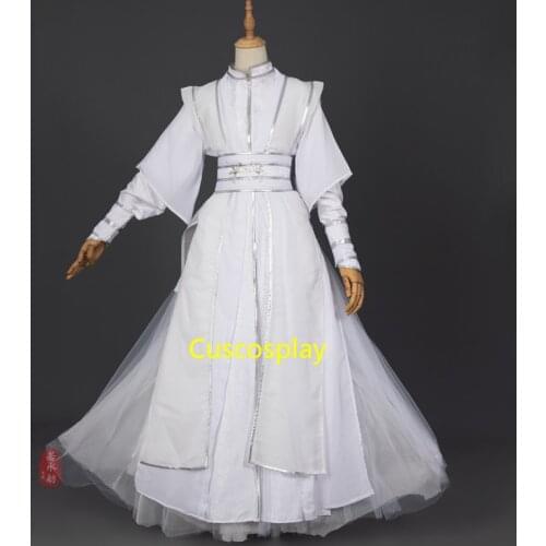 Antique Novel Tian Guan Ci Fu Xie Lian Yue Shen Cosplay Costumes Outfit Chu Wanning White Hanfu Chinese Ancient Clothes Full Set