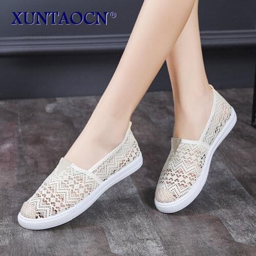 Womens Stripe Cloth Walking Flat Shoes Summer Breathable Leisure Loafers Ladies Daily Comfortable Fisherman Shoes Size 35-40