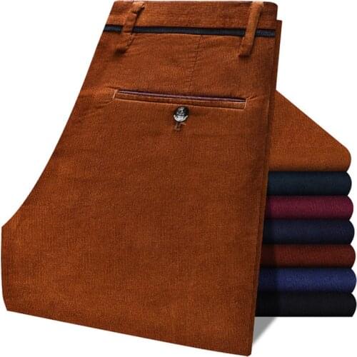 Men Vintage Slim Stretch corduroy Casual Dress Suit Pants Fashion Business style Brand Clothes Solid color man Trousers
