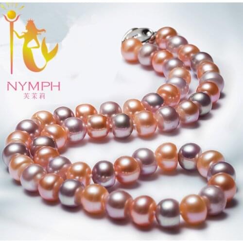 NYMPH Big Pearl Necklace Women Fine Jewelry Real Freshwater Pearl Necklace Fashion Mix Color Anniversary Gift For Love X1003