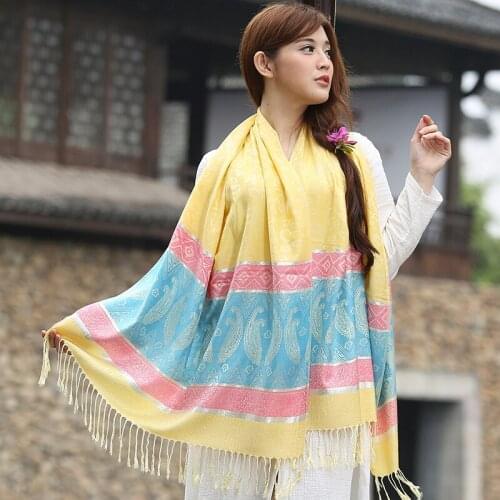 14 Colors New Fashion National Style Womens Coton Fine Tasslels Pashmina Autumn Winter Floral Shawl Scarf Warm 190x70cm 121901