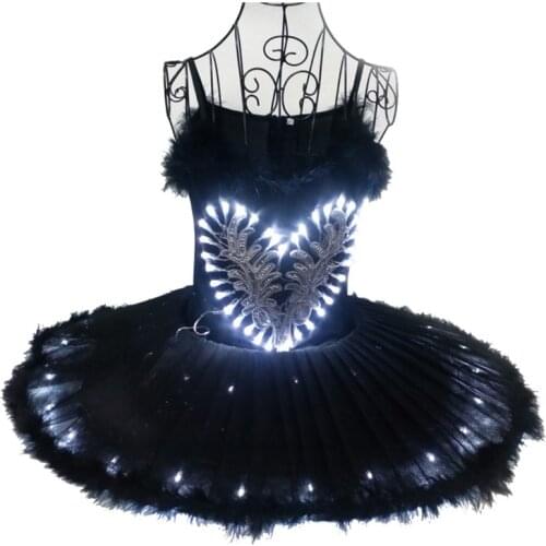 Professional LED Light Black White Swan Lake Ballet Tutu Costume Girls Ballerina Dress Kids Dancewear Stage Party Costumes