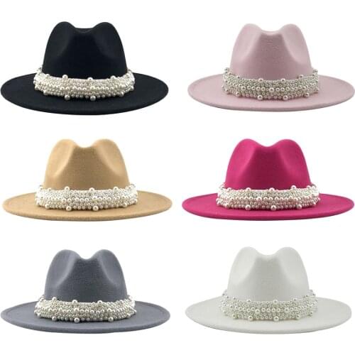 Classic Fedoras Hat Solid Color for Men Women Cashmere Jazz Cap Wide Brim Simple Church Flat Top Hat for Beach Travel