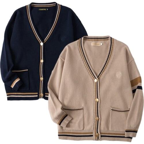 [Shui Yuan Ding] Spring Autumn Long Sleeve Knit Cardigan V Neck Sweater Outwear For JK DK School Uniform Student Clothes
