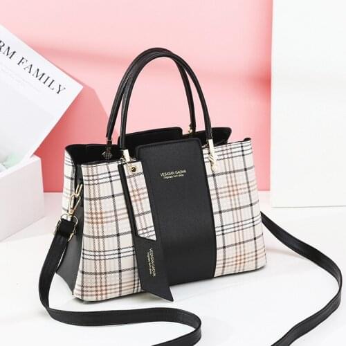 Handbags 2021 New Style Plaid Fashion Stitching Handbag Large Capacity All-match Bronze Shoulder/Crossbody Bag