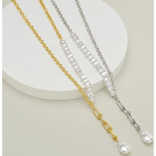 Vintage Baroque Lrregular Pearl Lock Chains Necklace 2021 Geometric Aangel Pendant Love Necklaces For Women Punk Jewelry