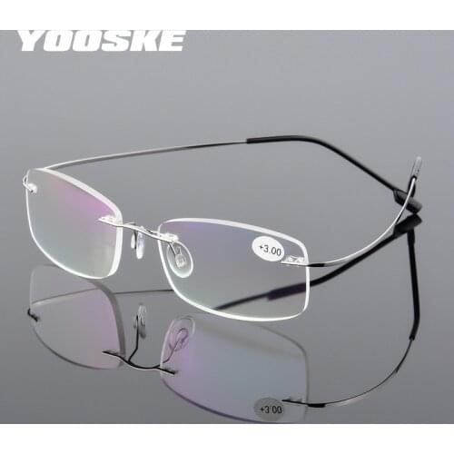 YOOSKE Reading Glasses Men Women Alloy Rimless Presbyopic Glasses Male Female Prescription Eyeglasses +1.0 +2.0 +2.5 +3.0 +4.0