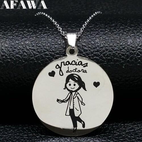 Doctor Nurse Stainless Steel Statement Necklace for Women Silver Color Chain Necklace Jewelry collares Nurses Day Gift N18121