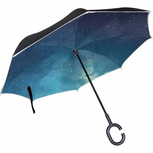 Milky Way Galaxy Reverse Umbrella Rain Women Double Layer Windproof Umbrellas Starry Night Inverted Umbrella for Car